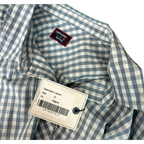 UNTUCKIT Crispo Blue Check Shirt Button Front Gingham Blouse - Picture 2 of 5